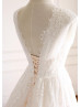 V Neck Exquisite Lace Tulle Glitter Wedding Dress